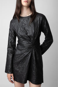 Rixina dress in crinkled leather - Black