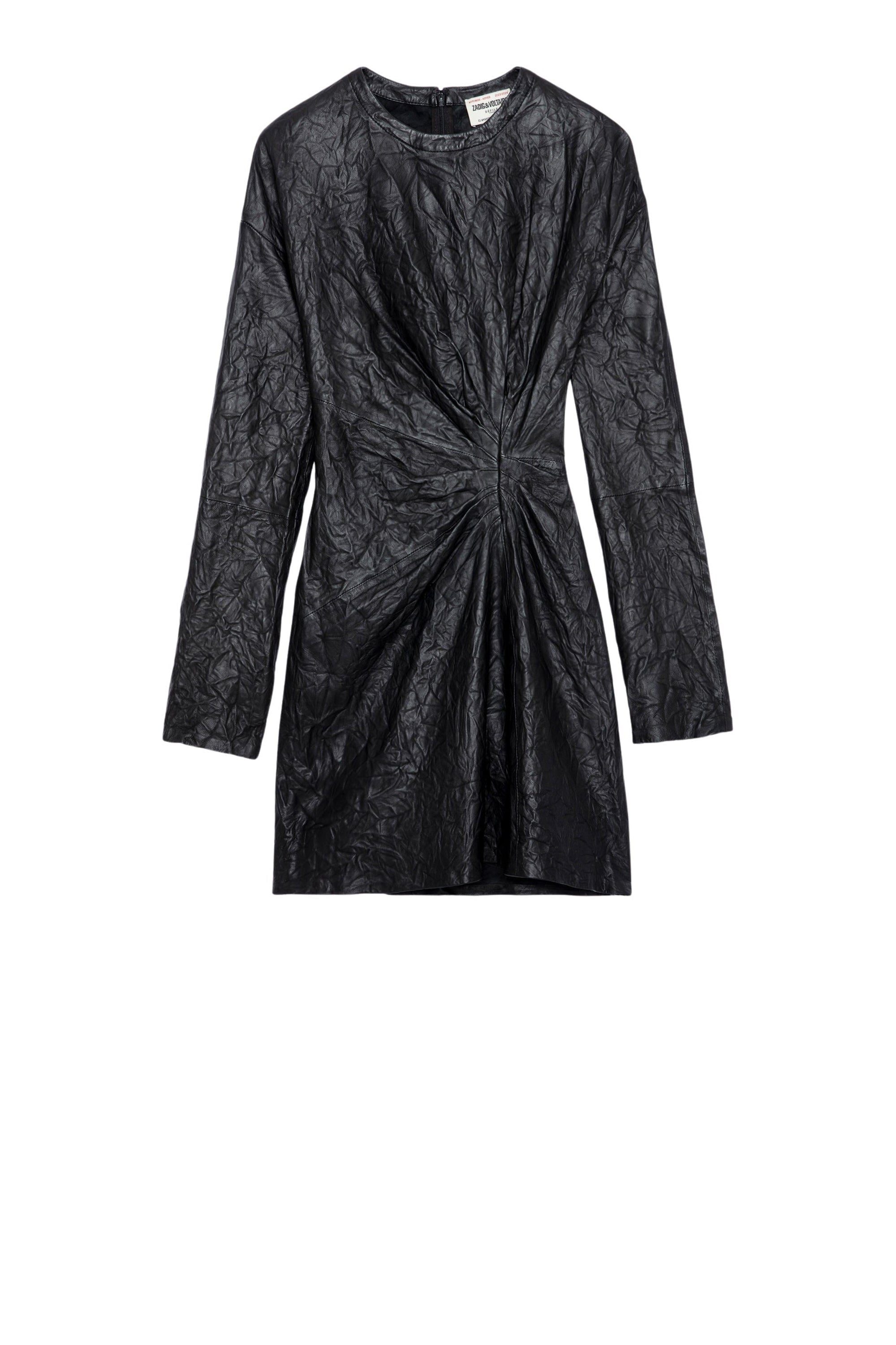 Rixina dress in crinkled leather - Black