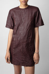 Riddy dress in crinkled leather - Chocolate