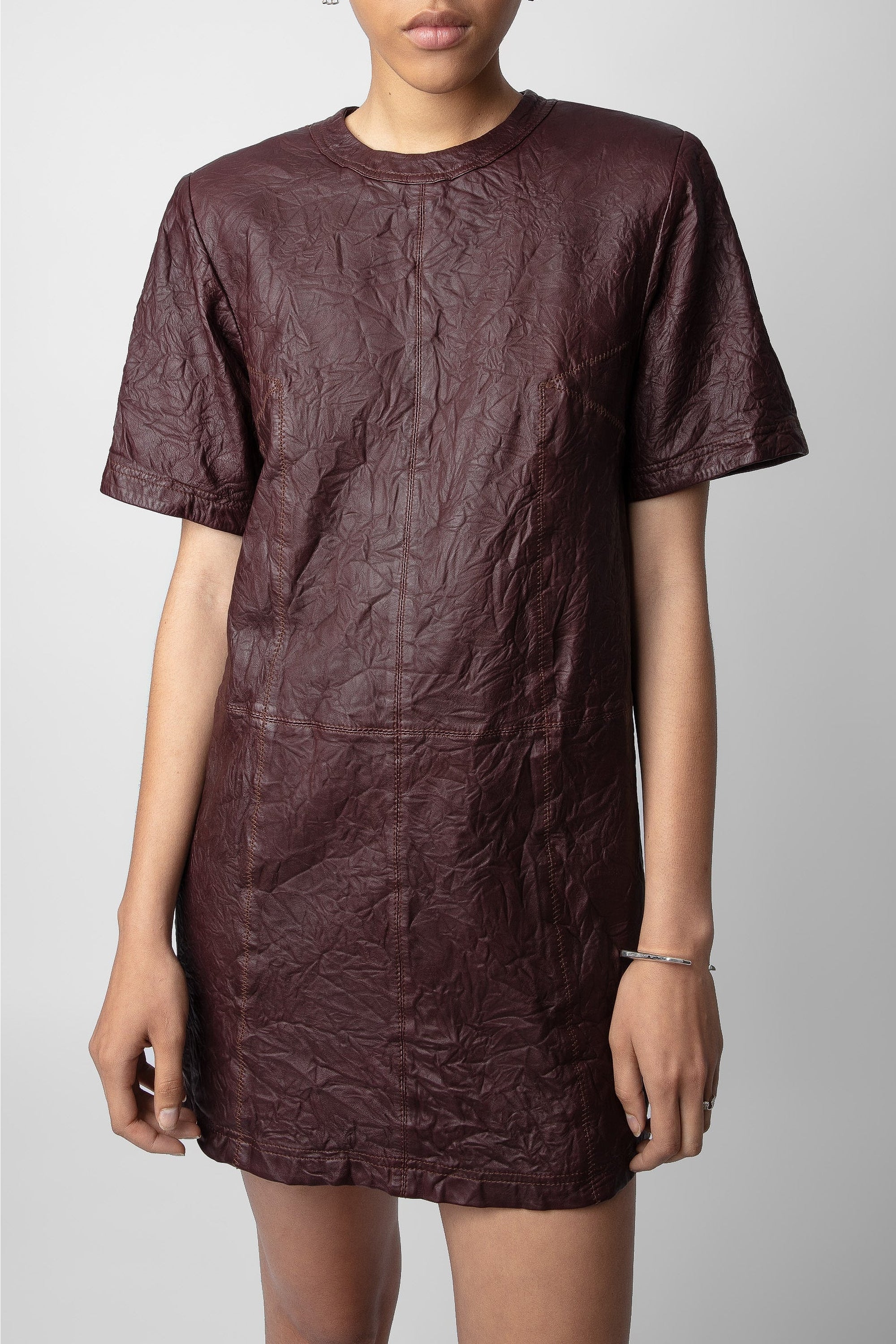Riddy dress in crinkled leather - Chocolate
