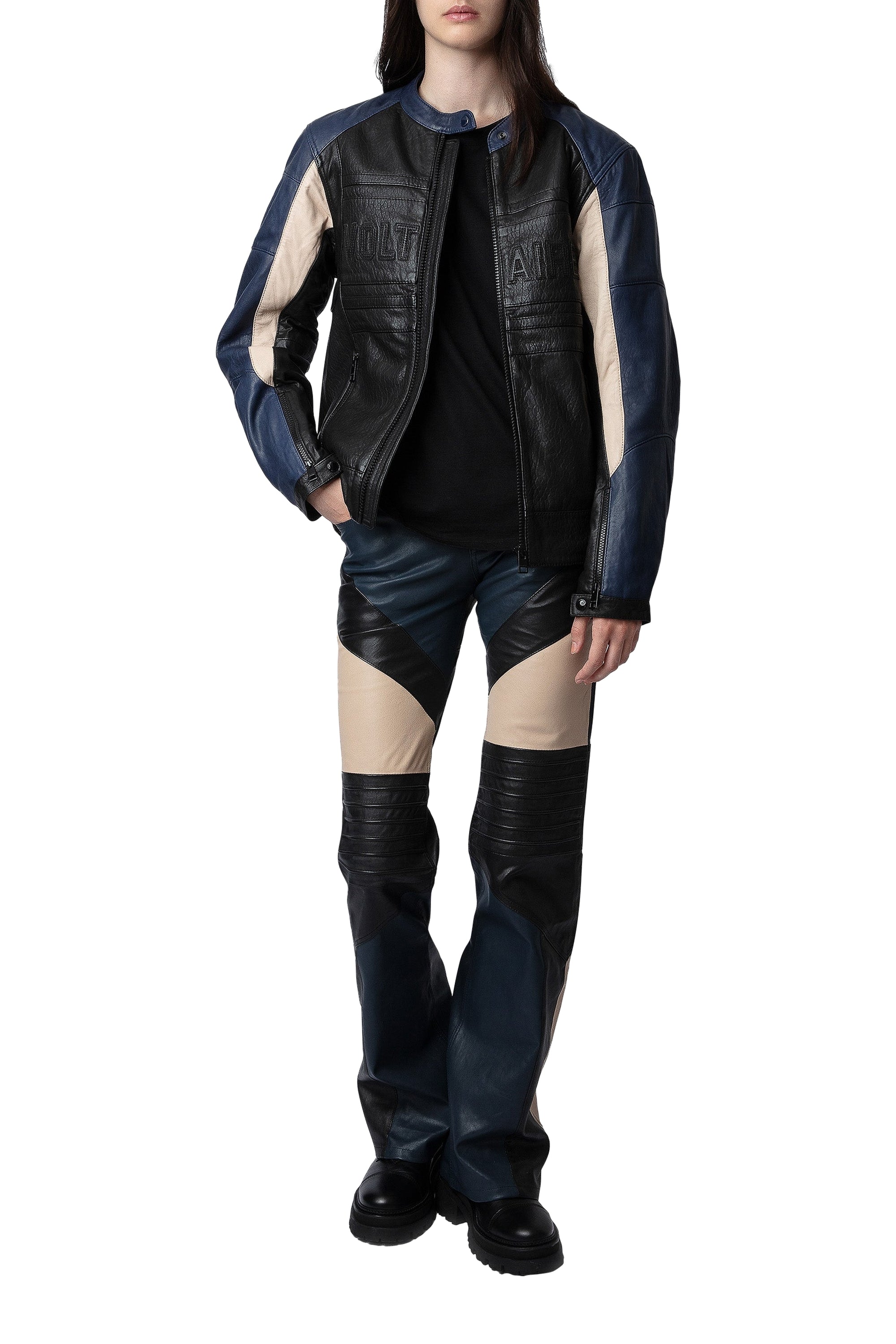 Blouson Late Biker en cuir - Noir