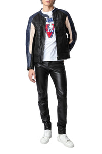 Blouson Late Biker en cuir - Noir