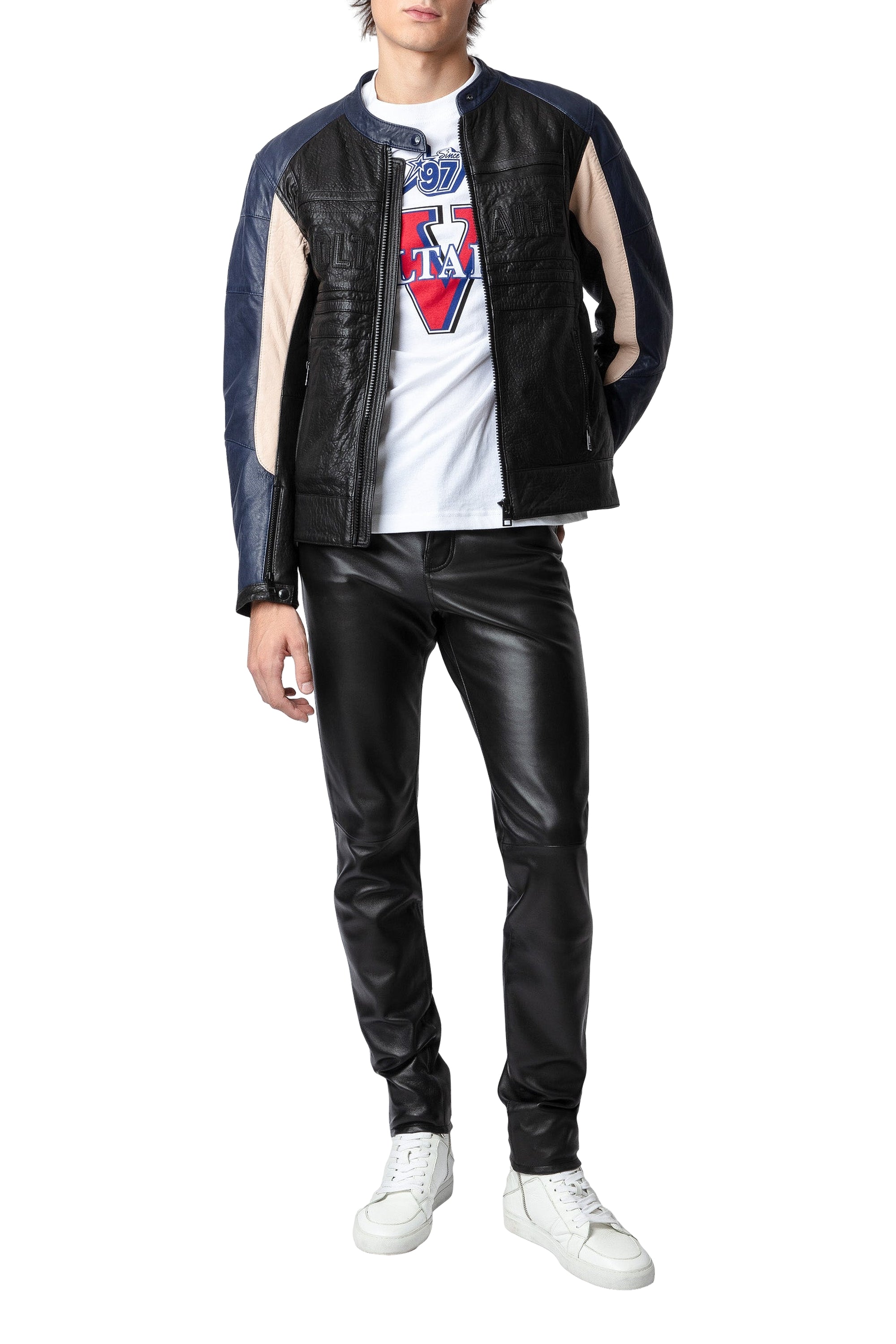 Blouson Late Biker en cuir - Noir