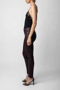 Phlame trousers in crumpled leather - Chocolate