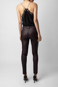 Phlame trousers in crumpled leather - Chocolate