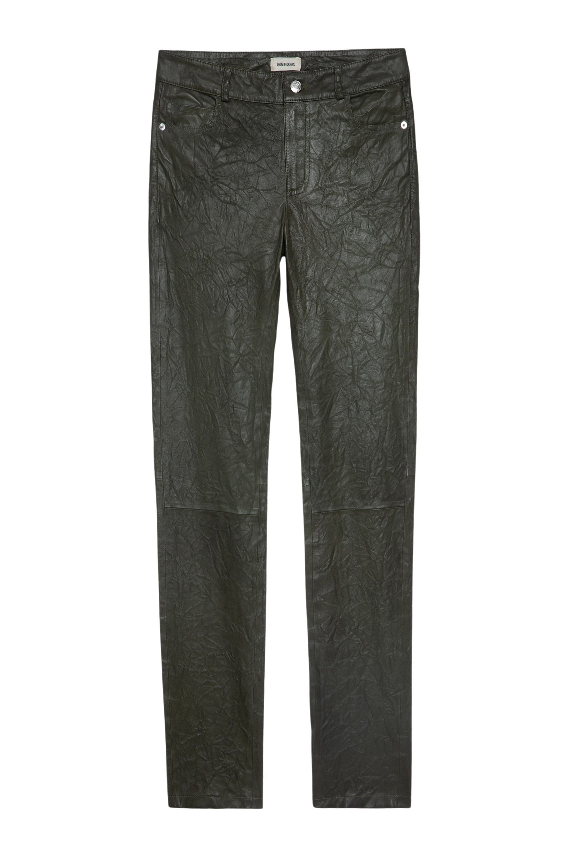 Phlame trousers in crumpled leather - Pickle