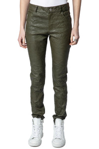 Phlame trousers in crumpled leather - Pickle