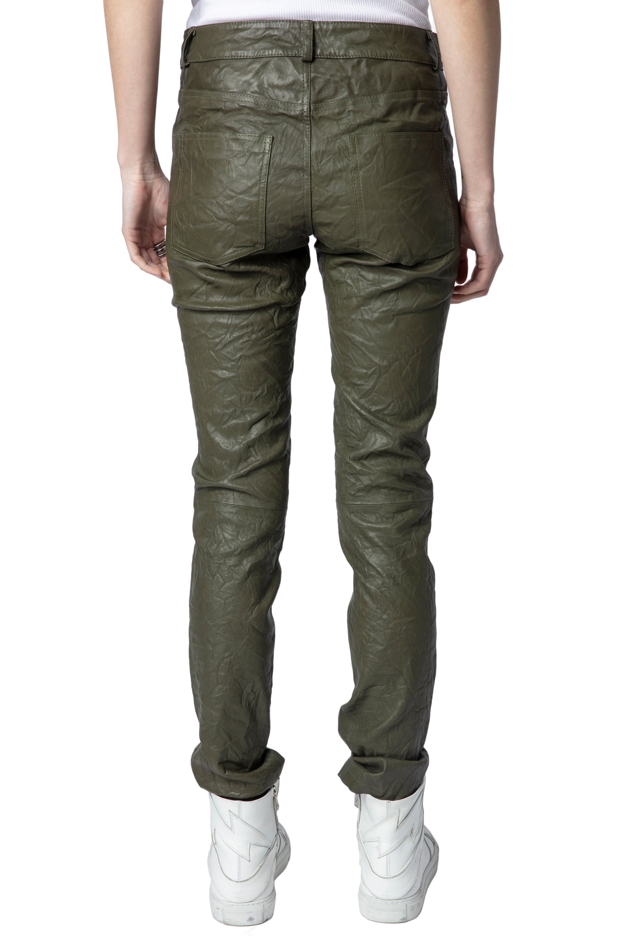 Phlame trousers in crumpled leather - Pickle