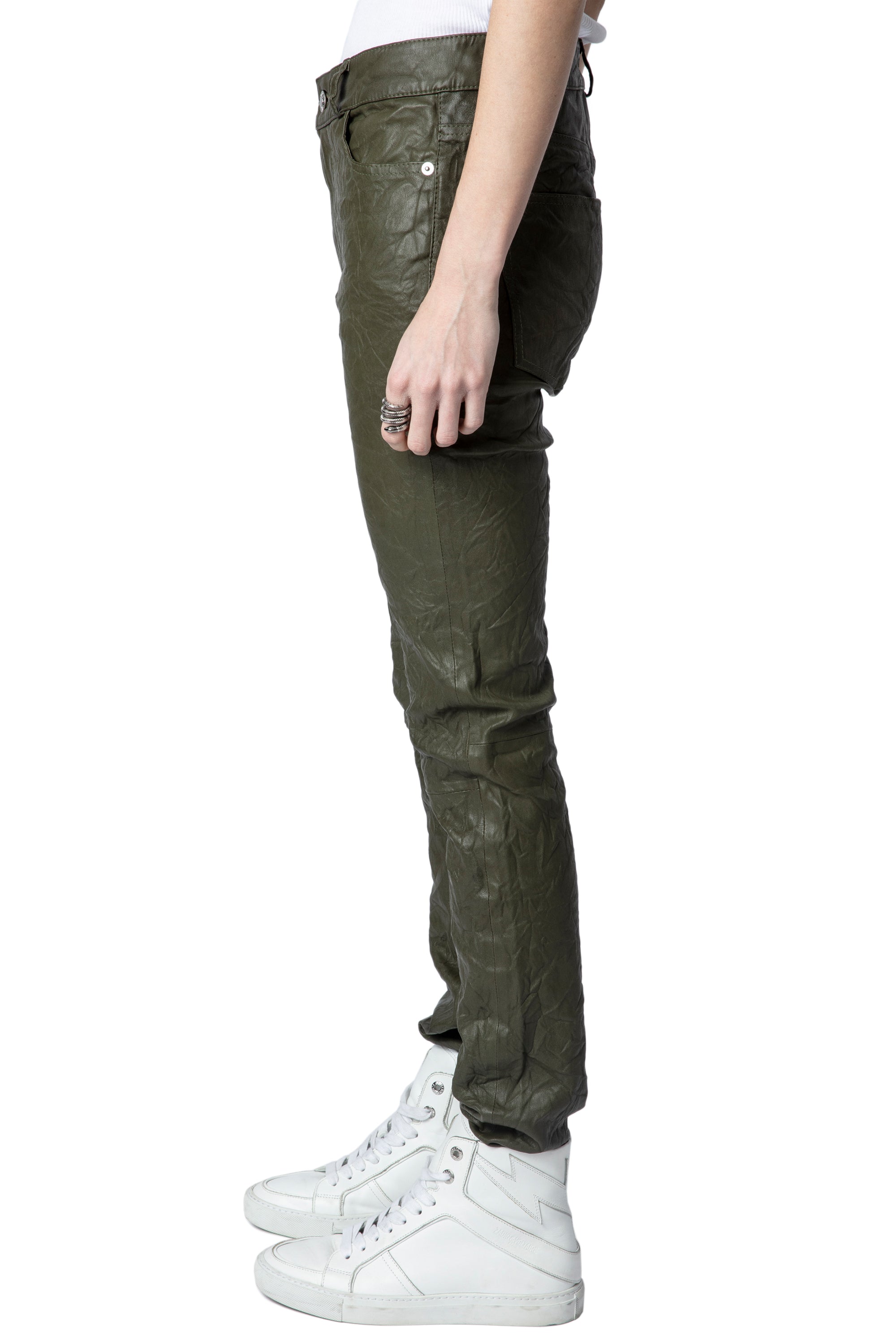Phlame trousers in crumpled leather - Pickle