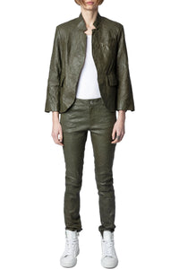 Phlame trousers in crumpled leather - Pickle