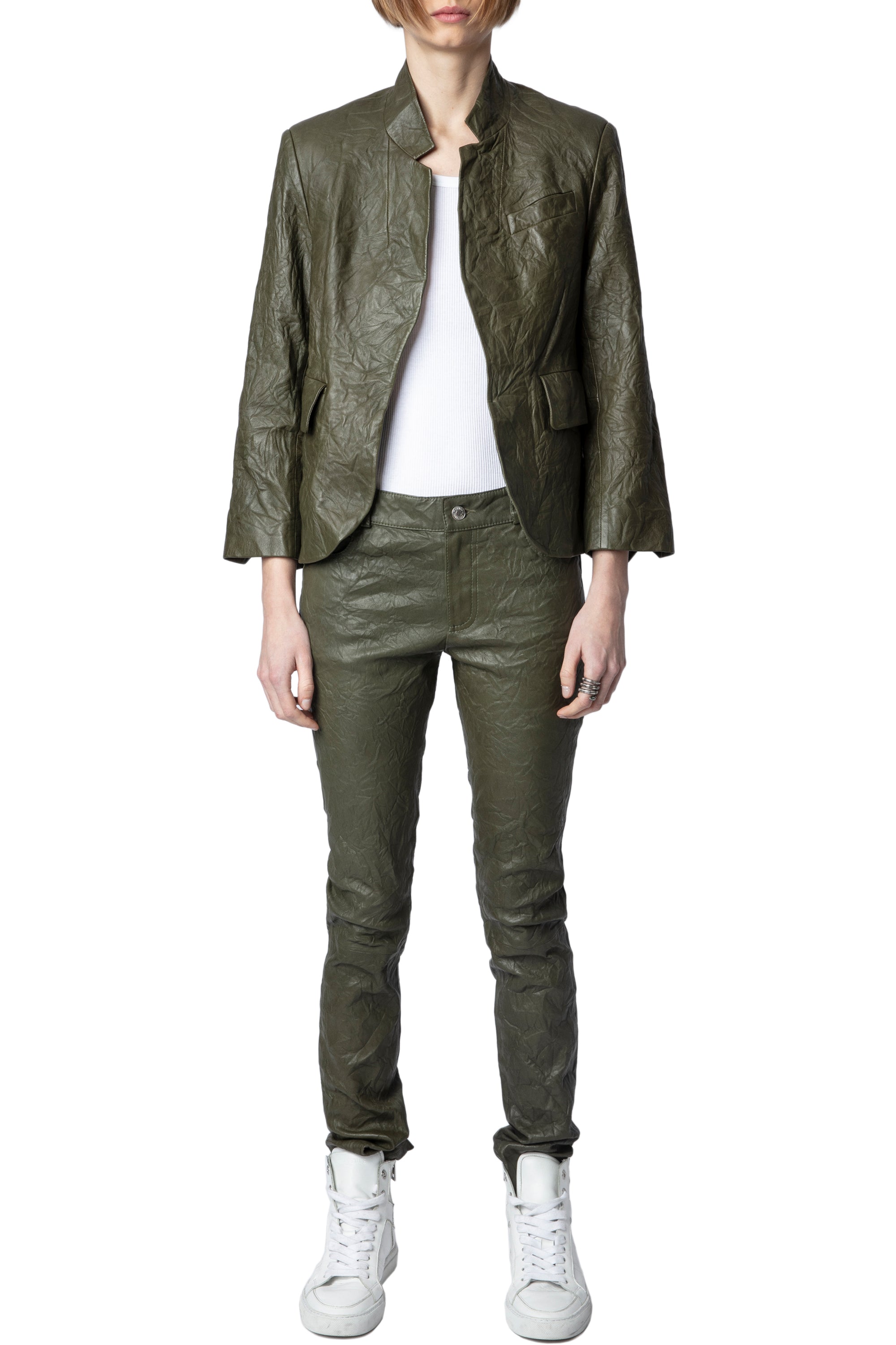 Phlame trousers in crumpled leather - Pickle