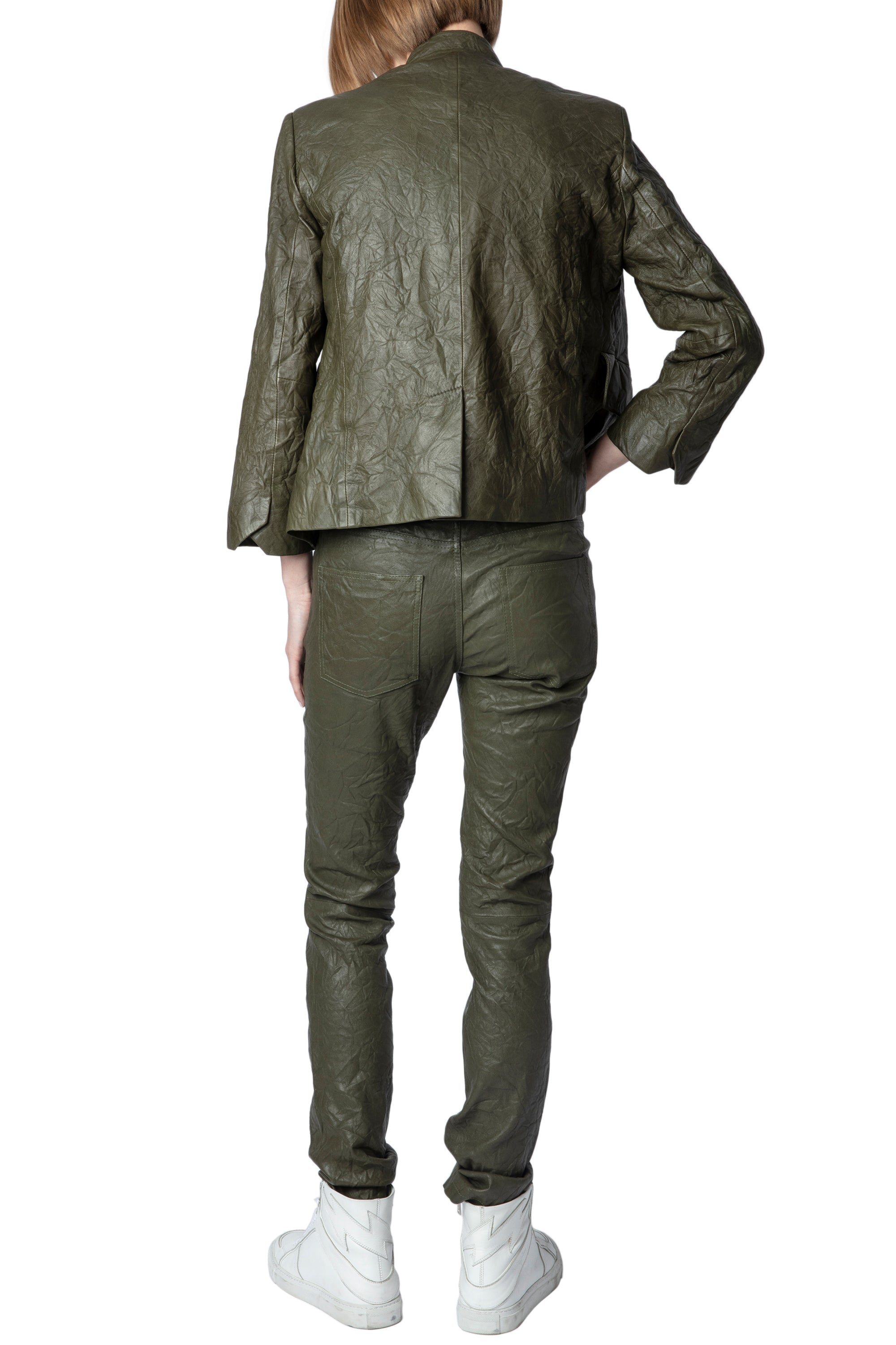 Phlame trousers in crumpled leather - Pickle