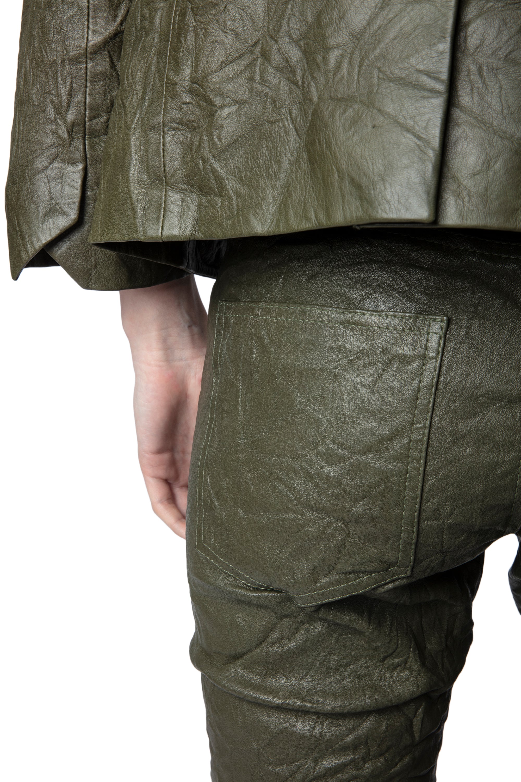 Phlame trousers in crumpled leather - Pickle