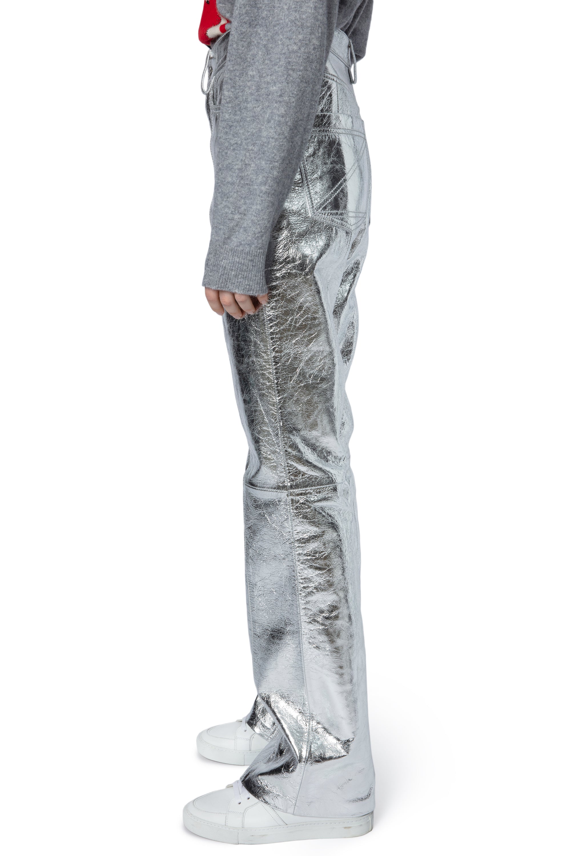 Pantalon Poète en cuir - Silver
