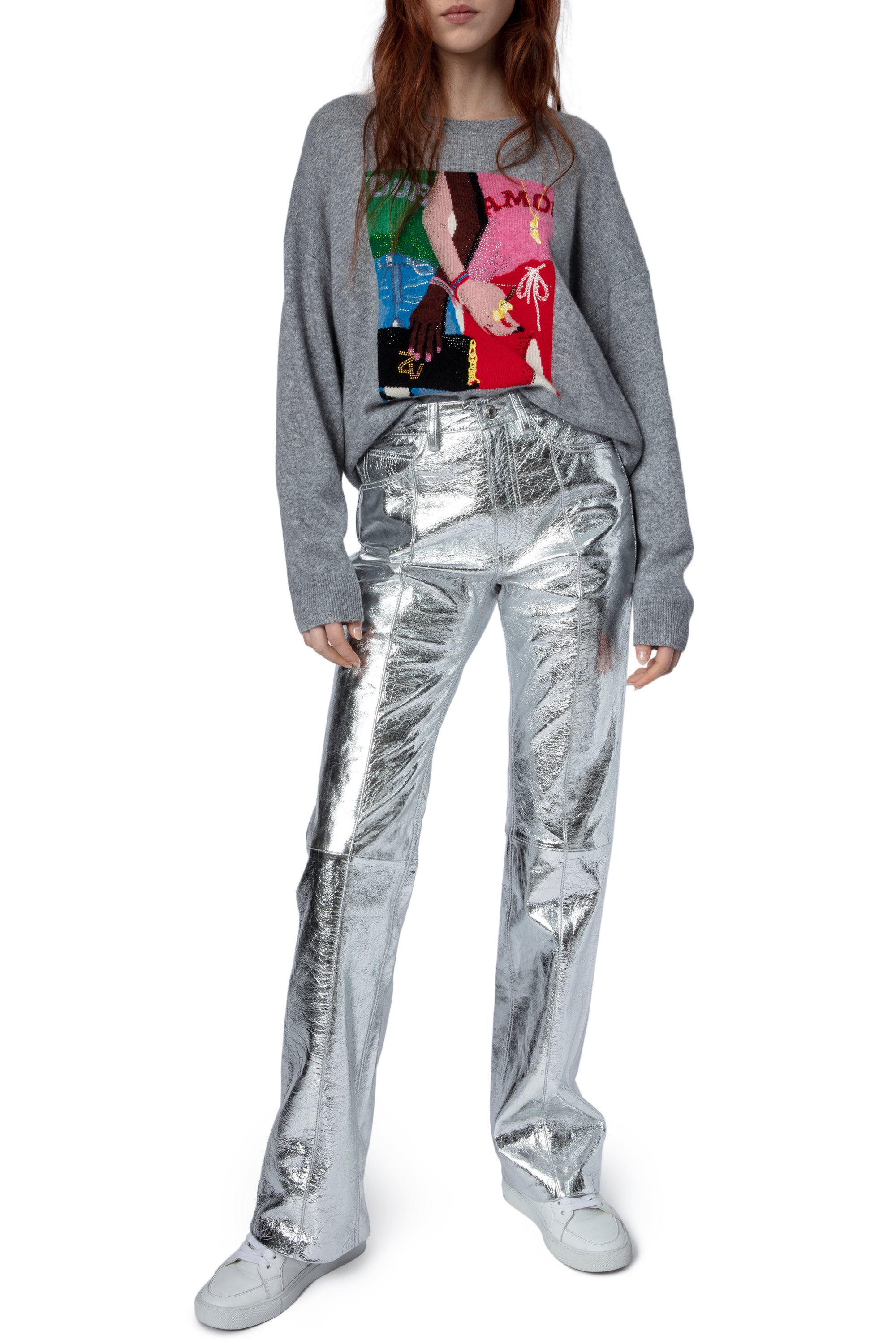 Pantalon Poète en cuir - Silver