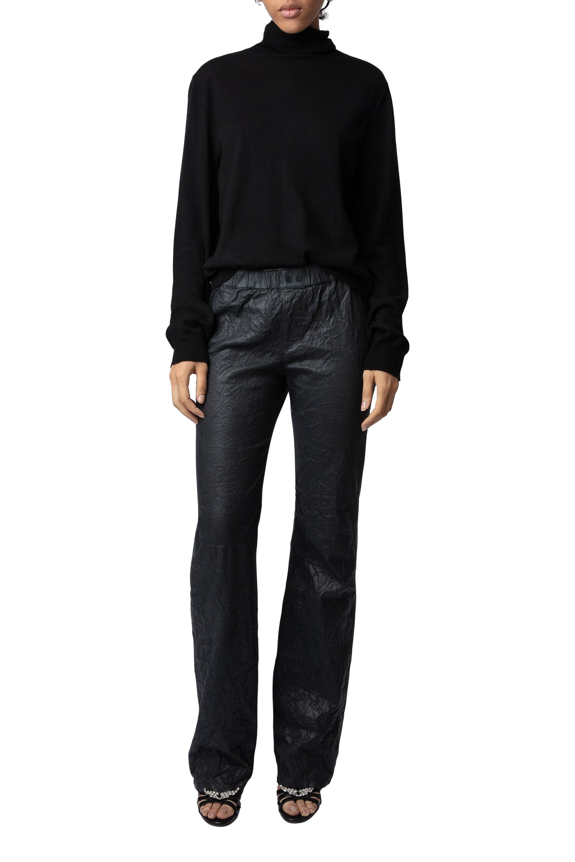 Pauline trousers in crinkled leather - Anthracite