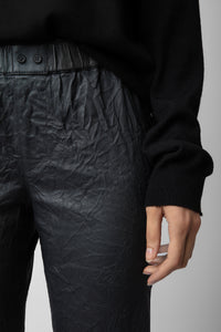 Pauline trousers in crinkled leather - Anthracite