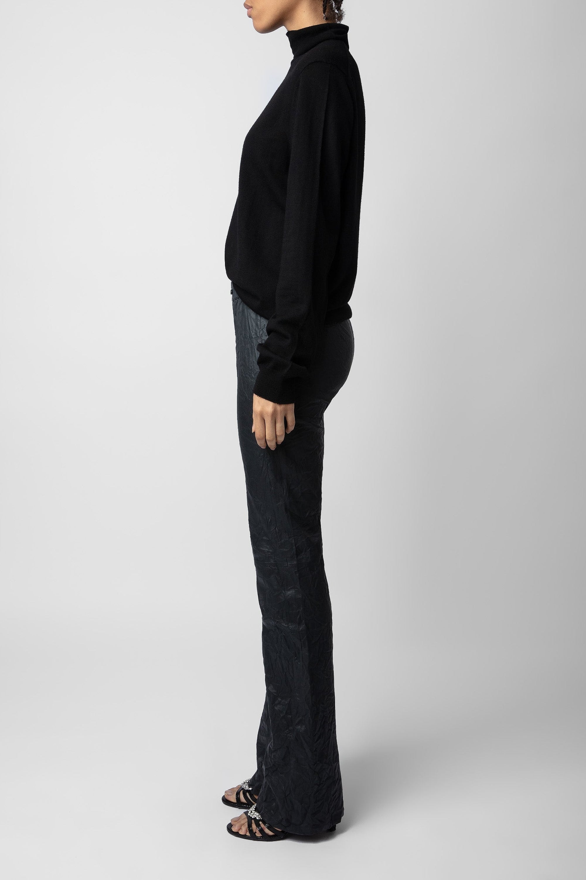 Pauline trousers in crinkled leather - Anthracite