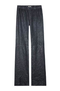 Pauline trousers in crinkled leather - Anthracite