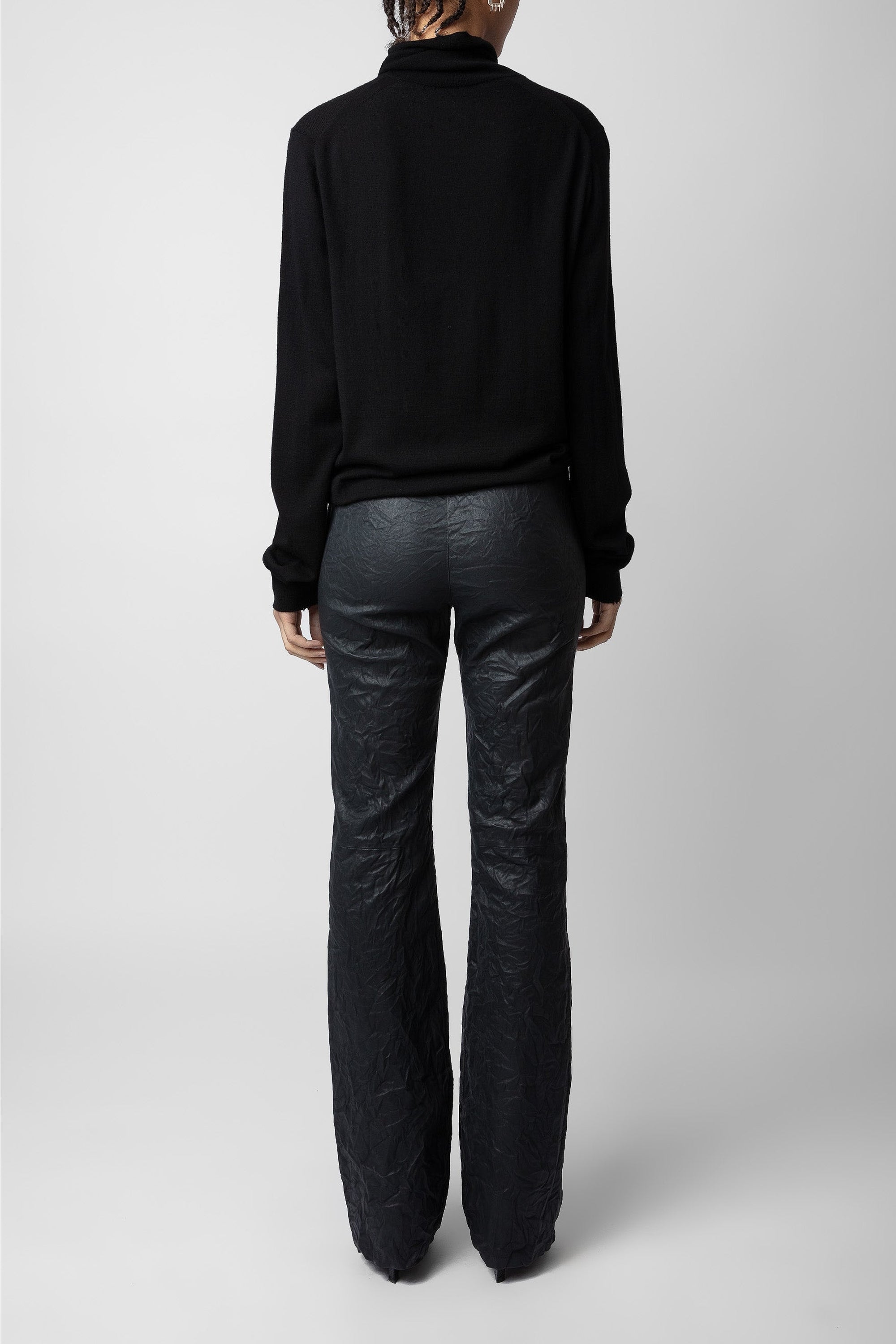 Pauline trousers in crinkled leather - Anthracite