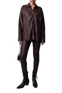 Chemise Tamara en cuir froissé - Chocolate