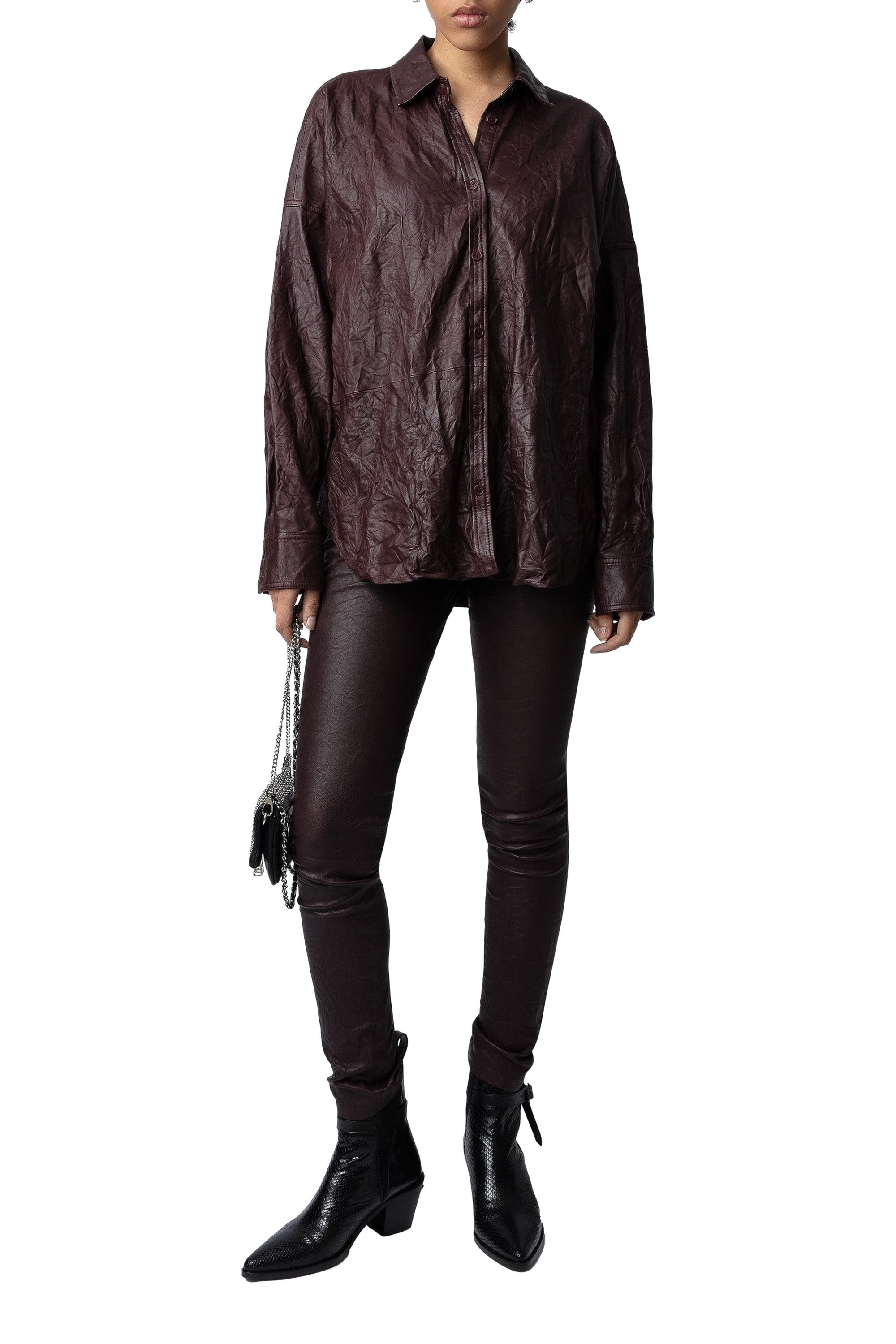 Chemise Tamara en cuir froissé - Chocolate