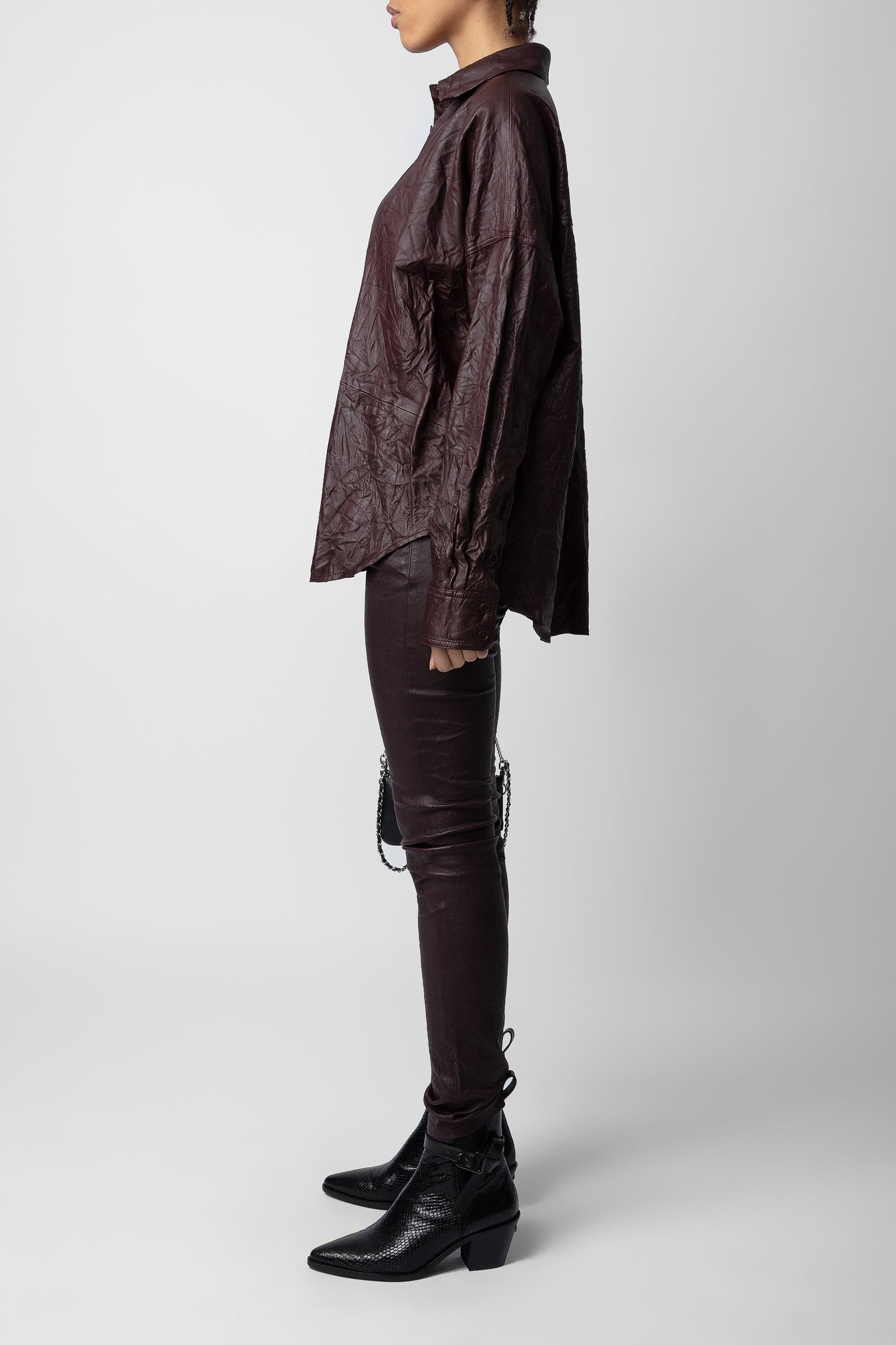 Chemise Tamara en cuir froissé - Chocolate