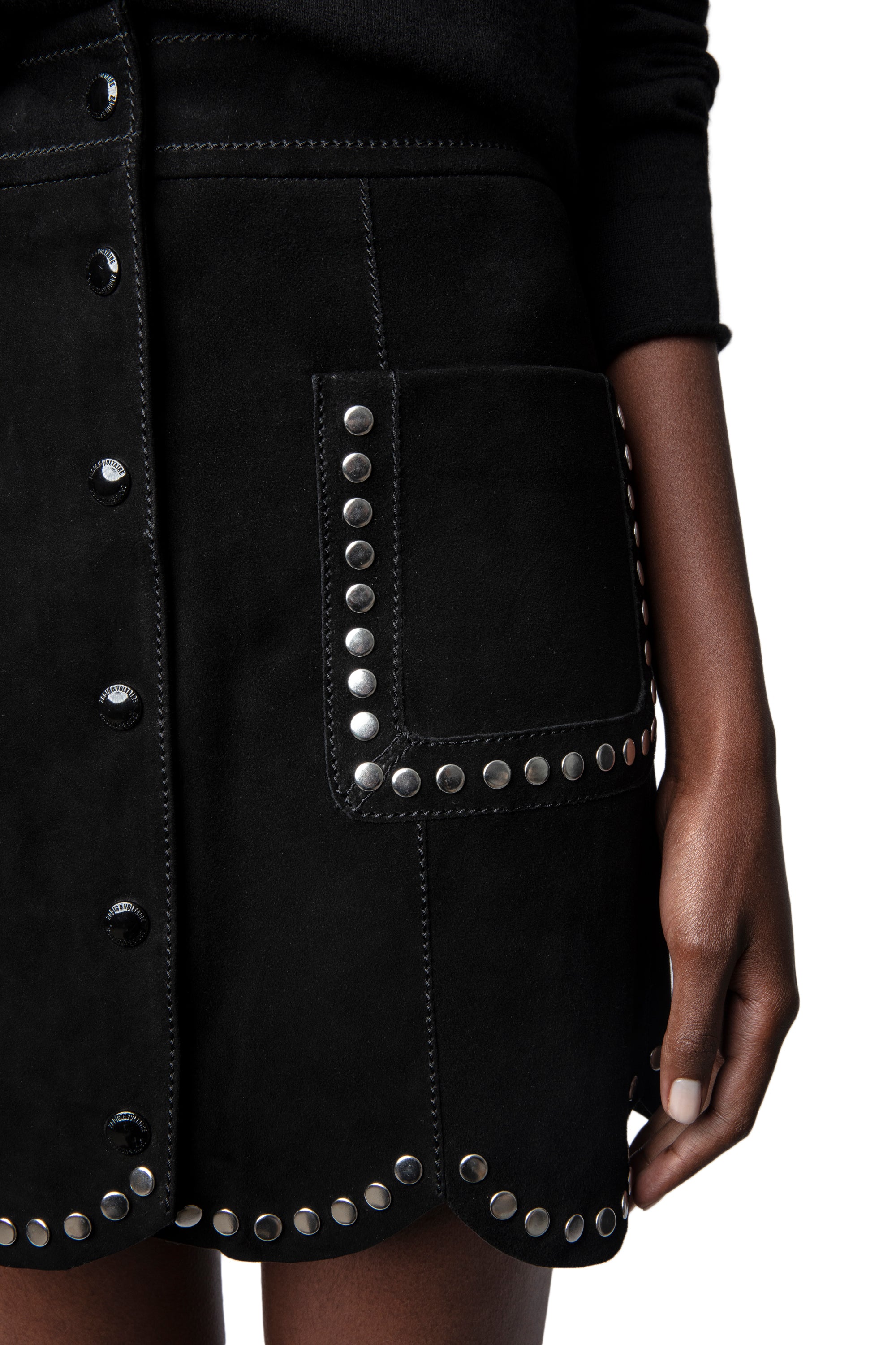 Jupe Jasia Daim Studs en cuir - Noir