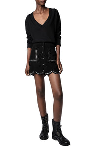 Jupe Jasia Daim Studs en cuir - Noir