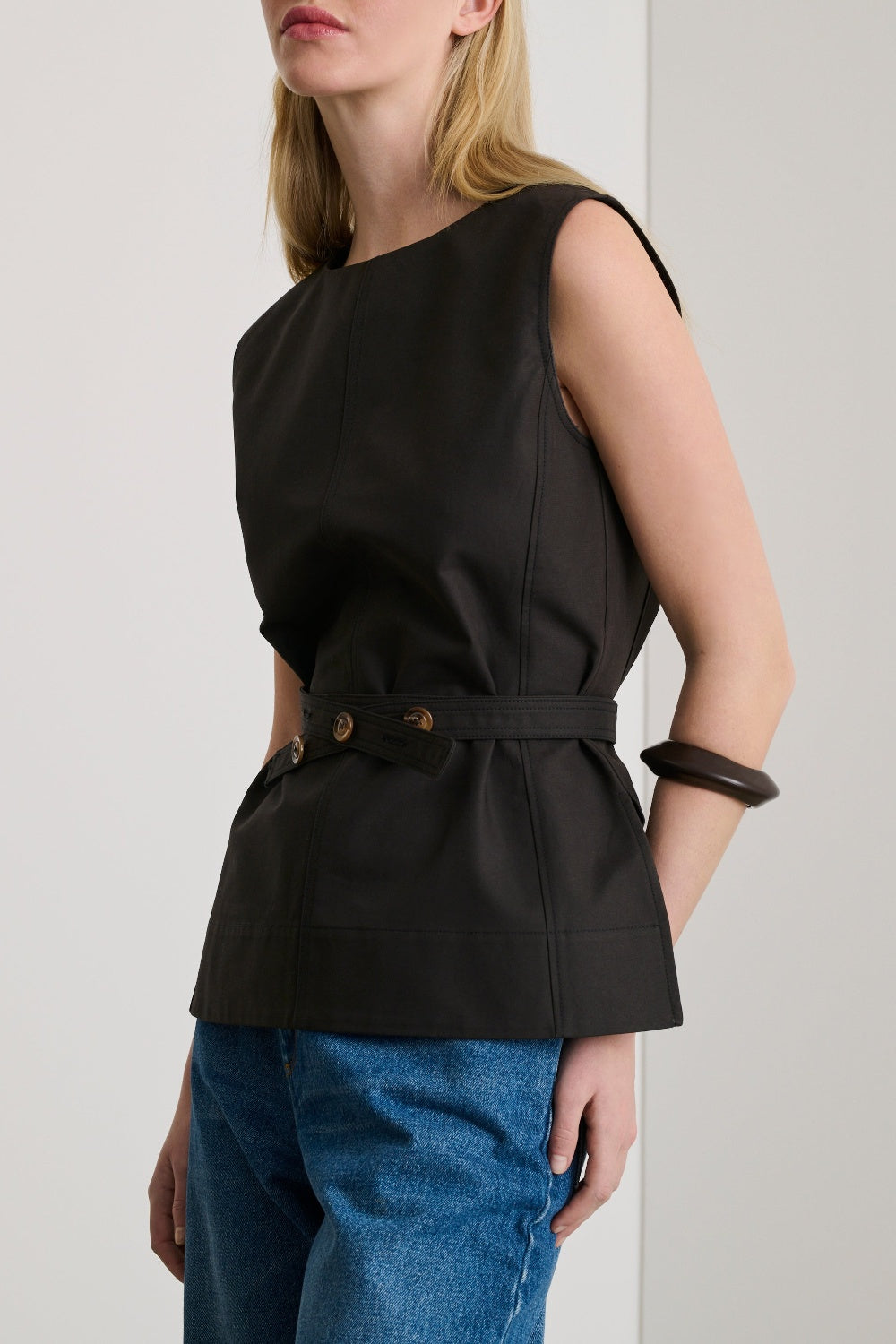 Chance sleeveless cotton blouse - Charcoal