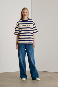ECRU/MARINE TSHIRT MANCHES COURTES ADAM