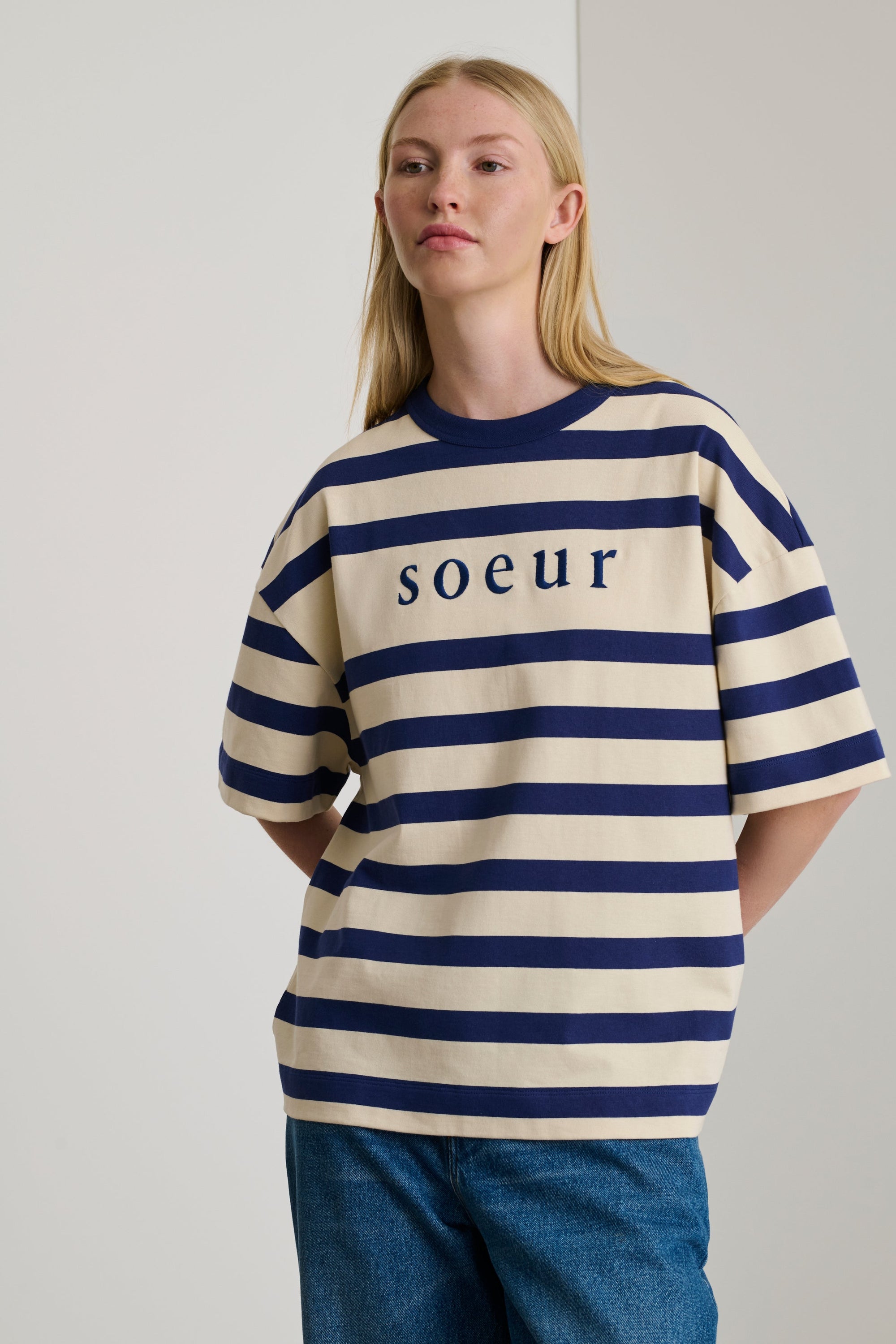 ECRU/MARINE TSHIRT MANCHES COURTES ADAM