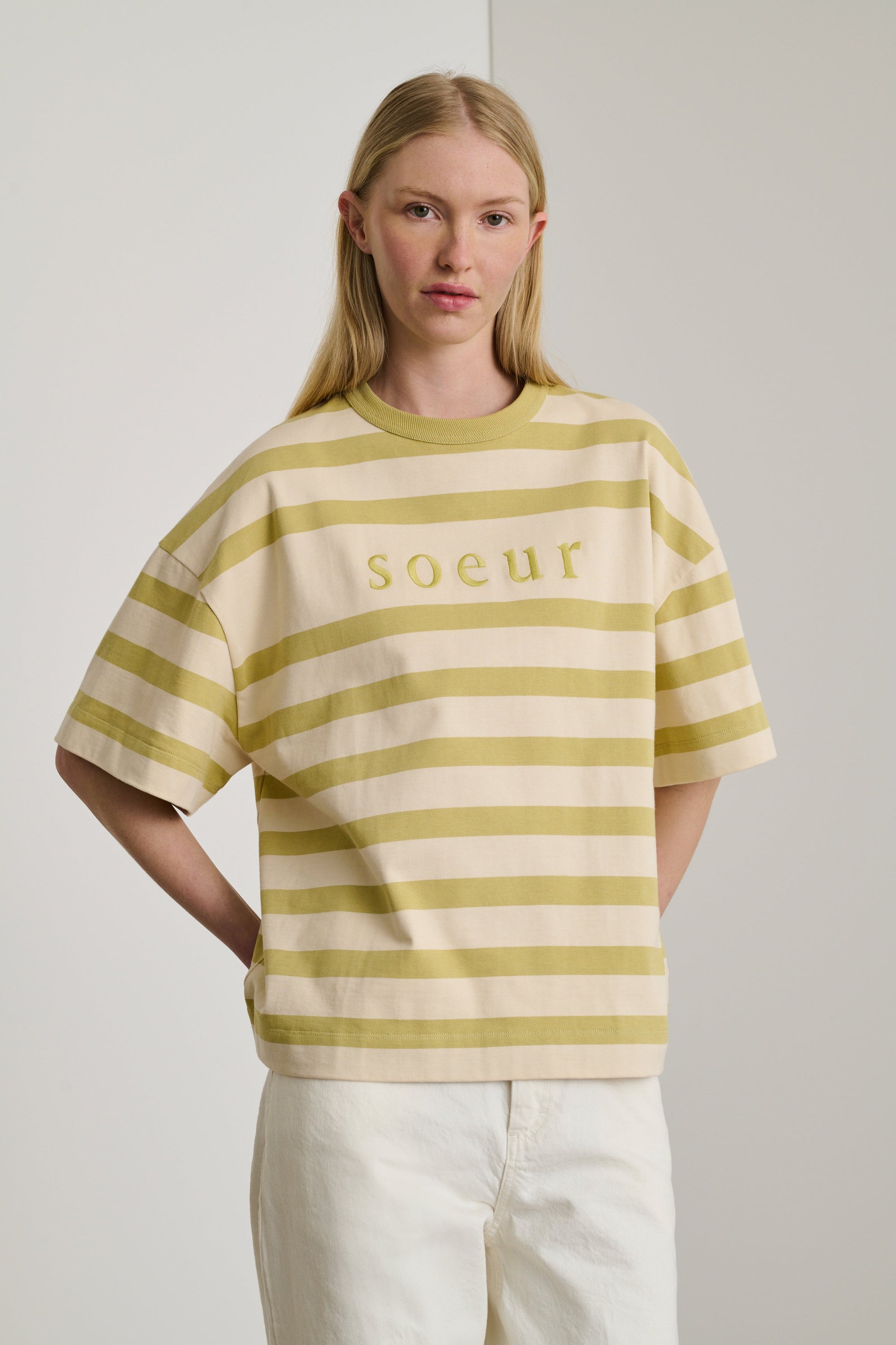ECRU/SAUGE TSHIRT MANCHES COURTES ADAM