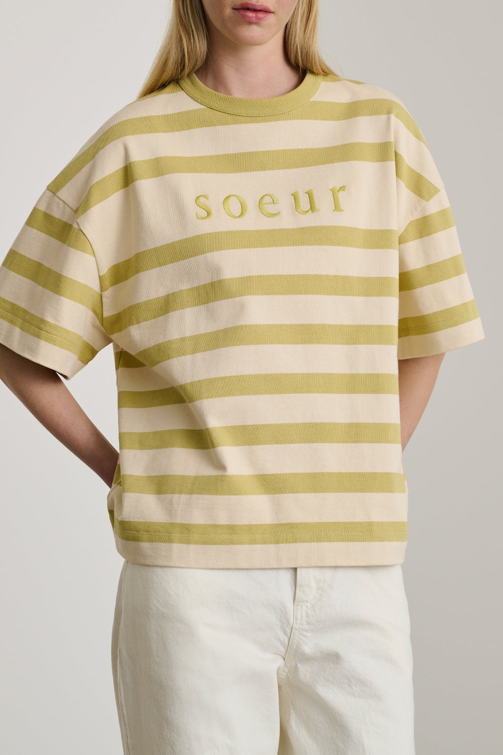 T-shirt Adam à manches courtes en coton - Écru & Sauge