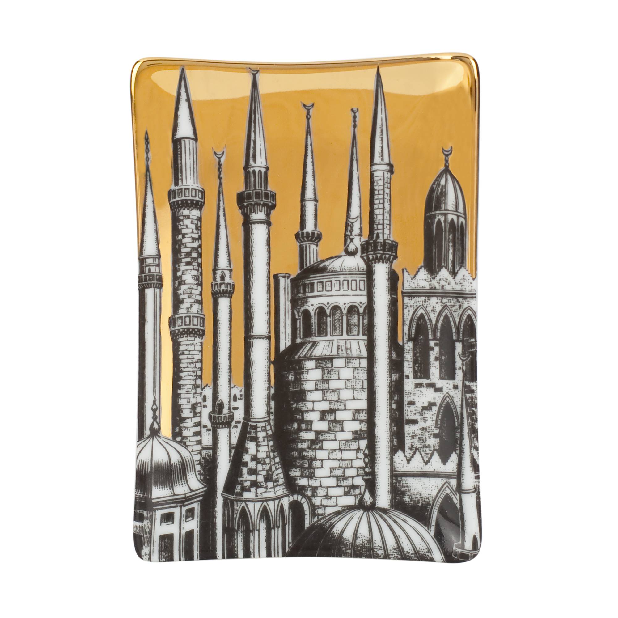 Minareti porcelain ashtray - Gold & Black & White