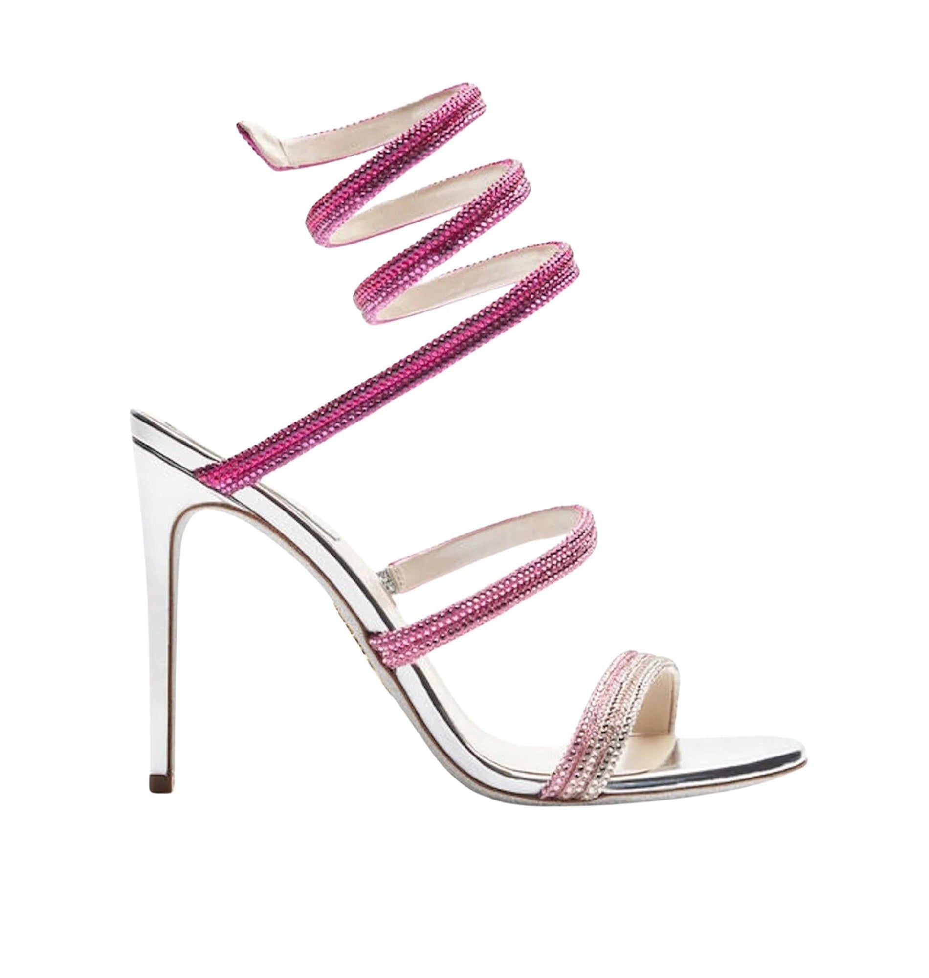 Sandales à talons Cleopatra 105 à strass en satin - Argento & Fuxia