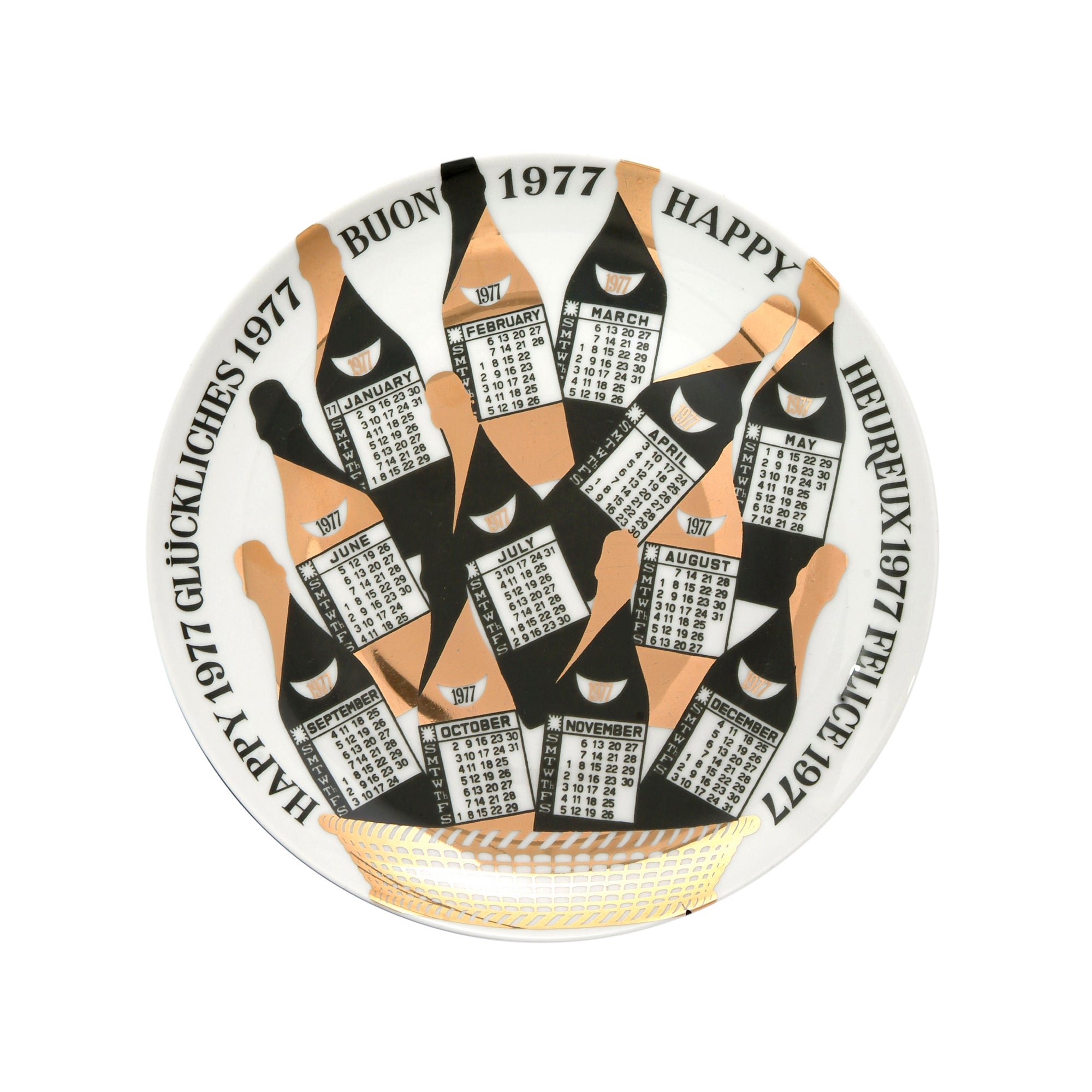Assiette Calendario 1977 en porcelaine - Or & Noir & Blanc
