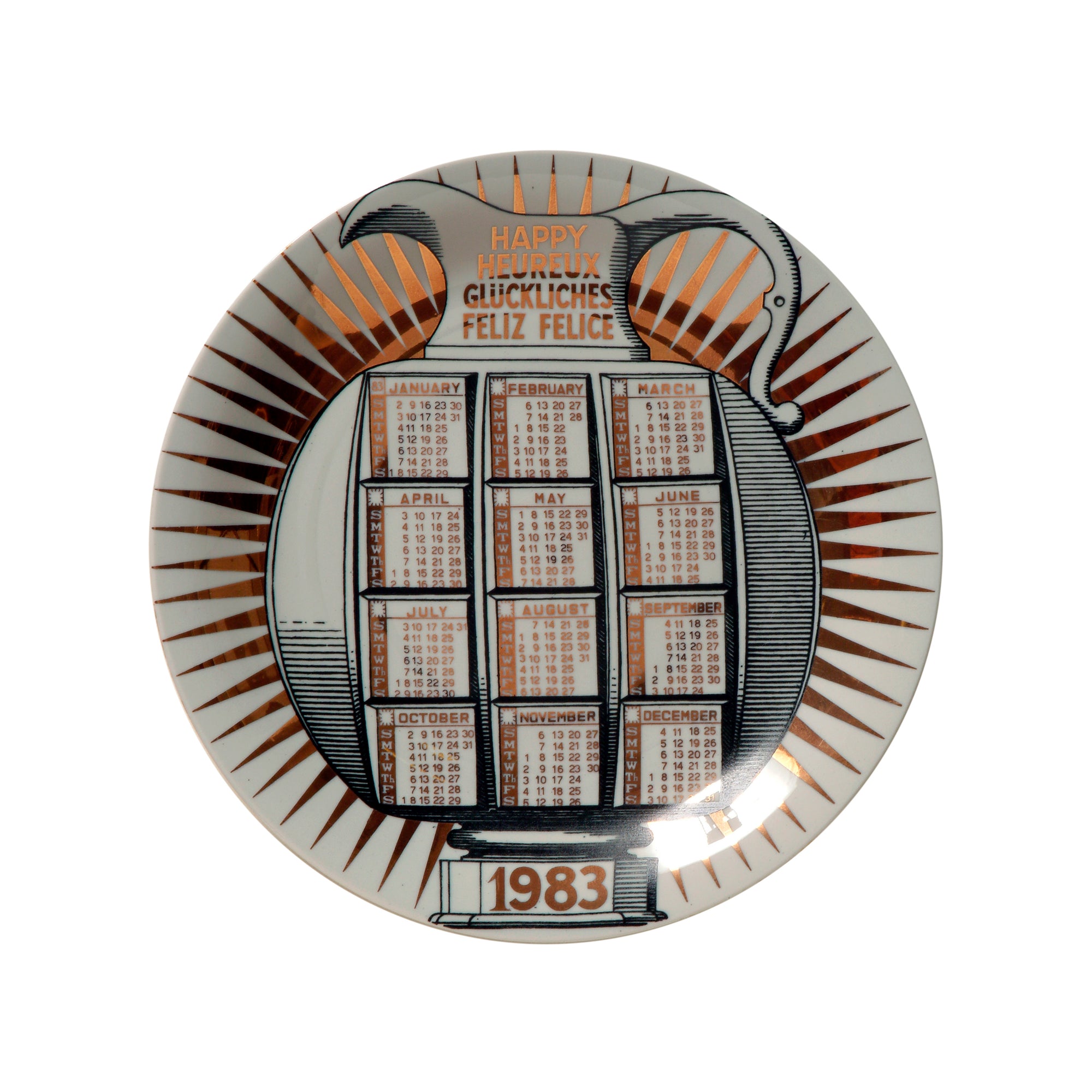 Assiette Calendario 1983 en porcelaine - Or & Noir & Blanc