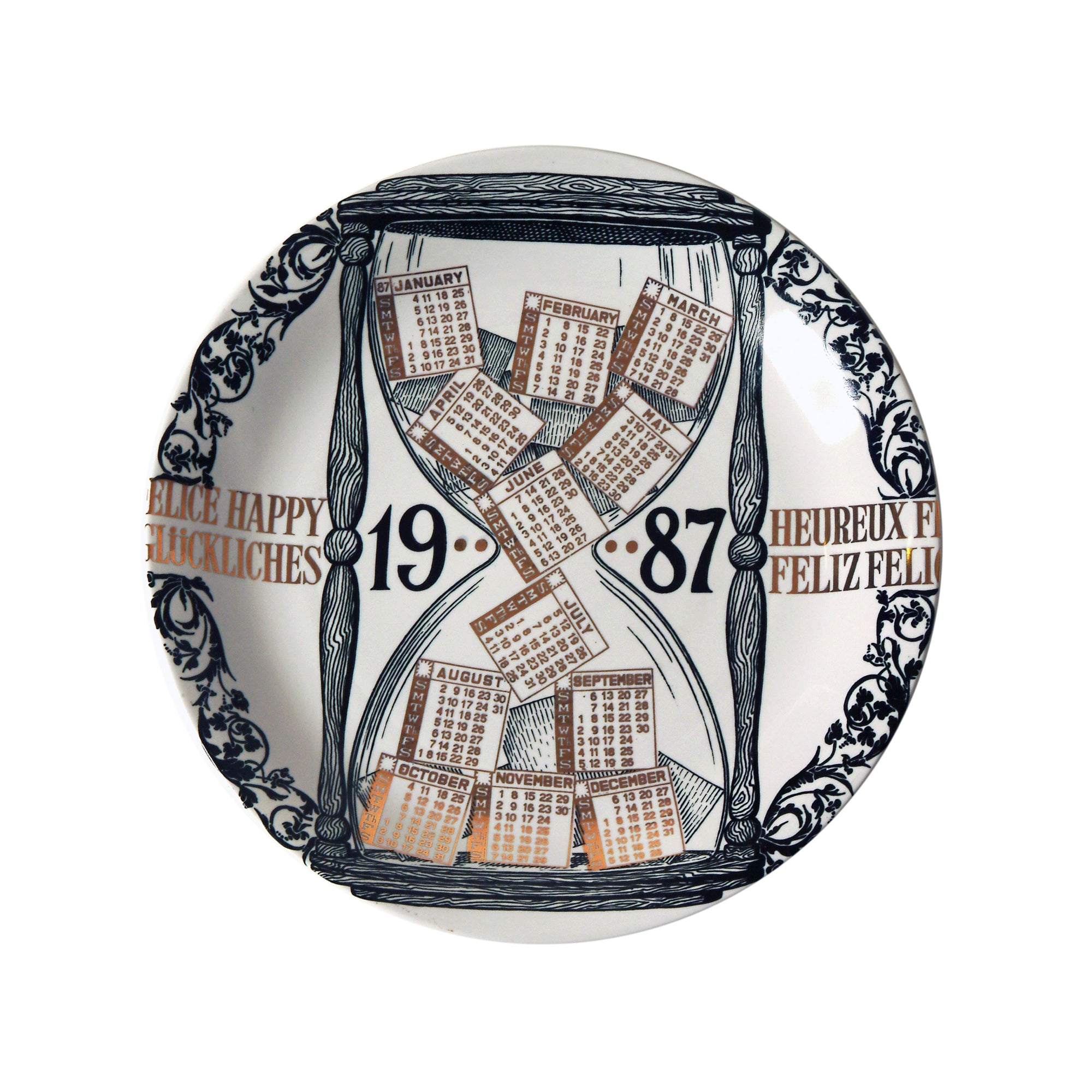 Assiette Calendario 1987 en porcelaine - Or & Noir & Blanc