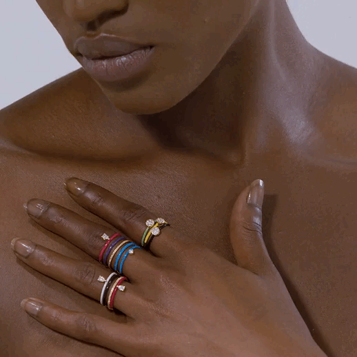 Bague Enamel sertie d'un diamant - Or Jaune & Rouge