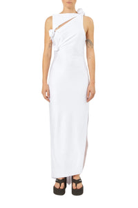 Robe de soirée asymétrique Flower - Optic White