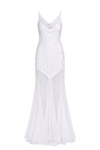 Robe longue en satin et mousseline - Natural White