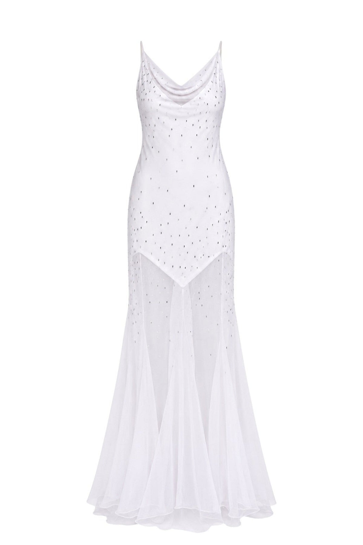 Robe longue en satin et mousseline - Natural White