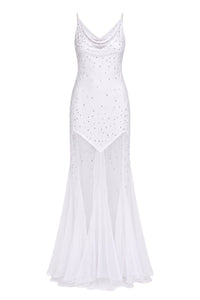 White long dress sleeveless in muslin and satin