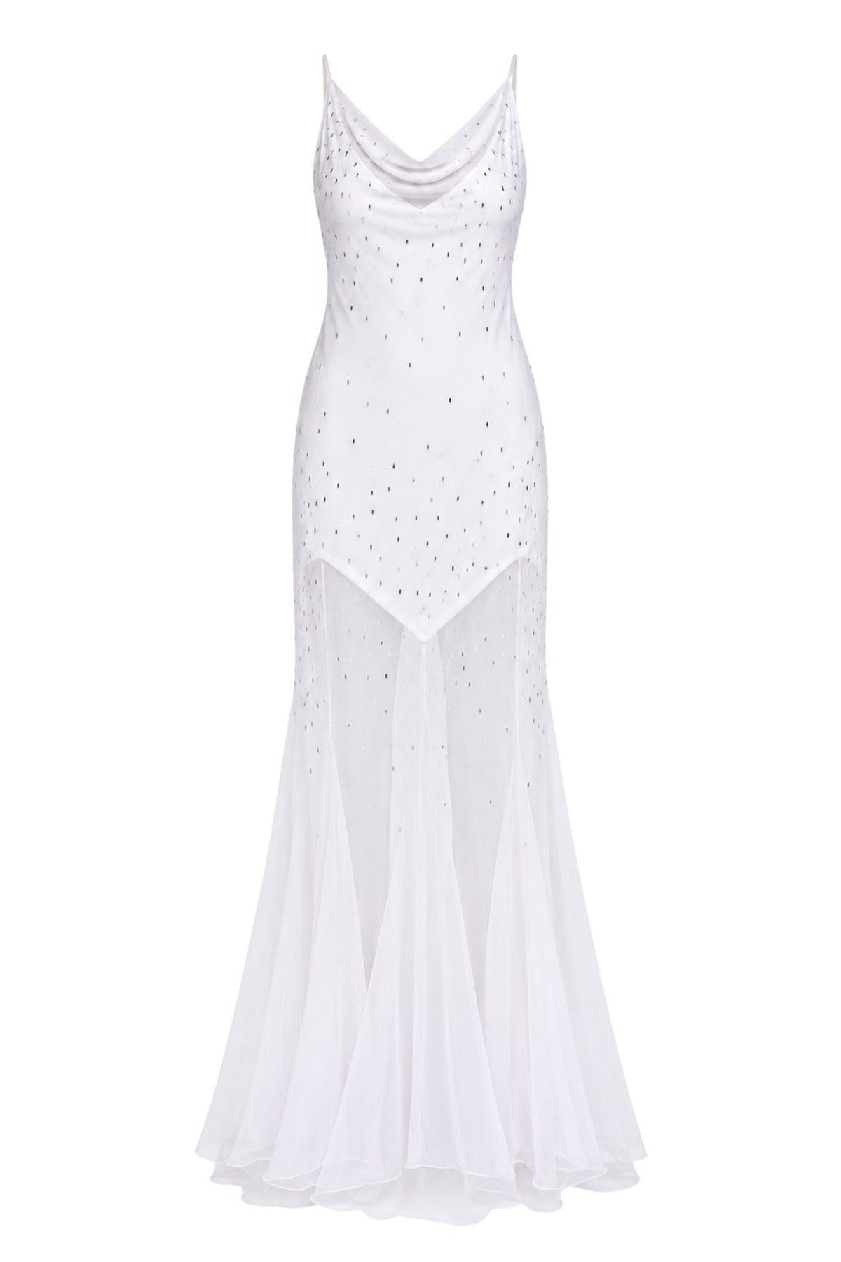 White long dress sleeveless in muslin and satin