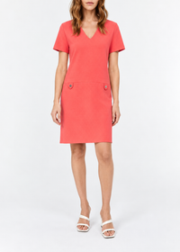 Short V-neck dress - Coral