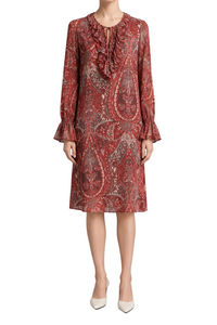 Printed ruffled dress - Garnet