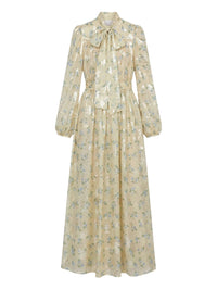 Robe longue avec nœud au col en soie - Giallo Fantasia Oro