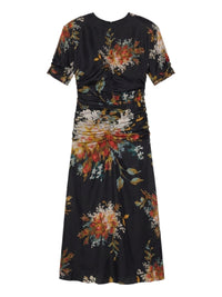 Robe avec plissé devant et manches courtes en soie - Nero Fantasia