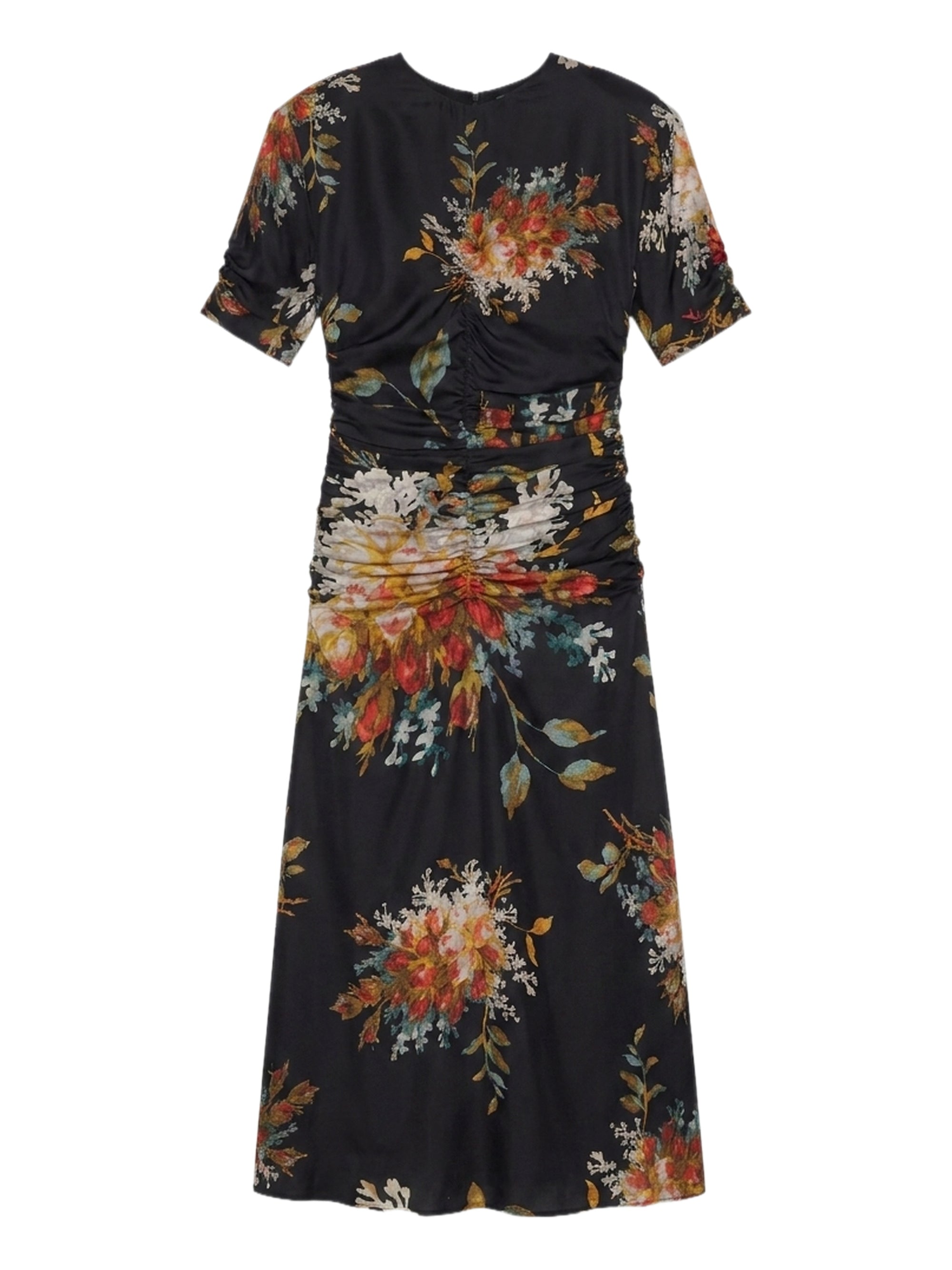Robe avec plissé devant et manches courtes en soie - Nero Fantasia